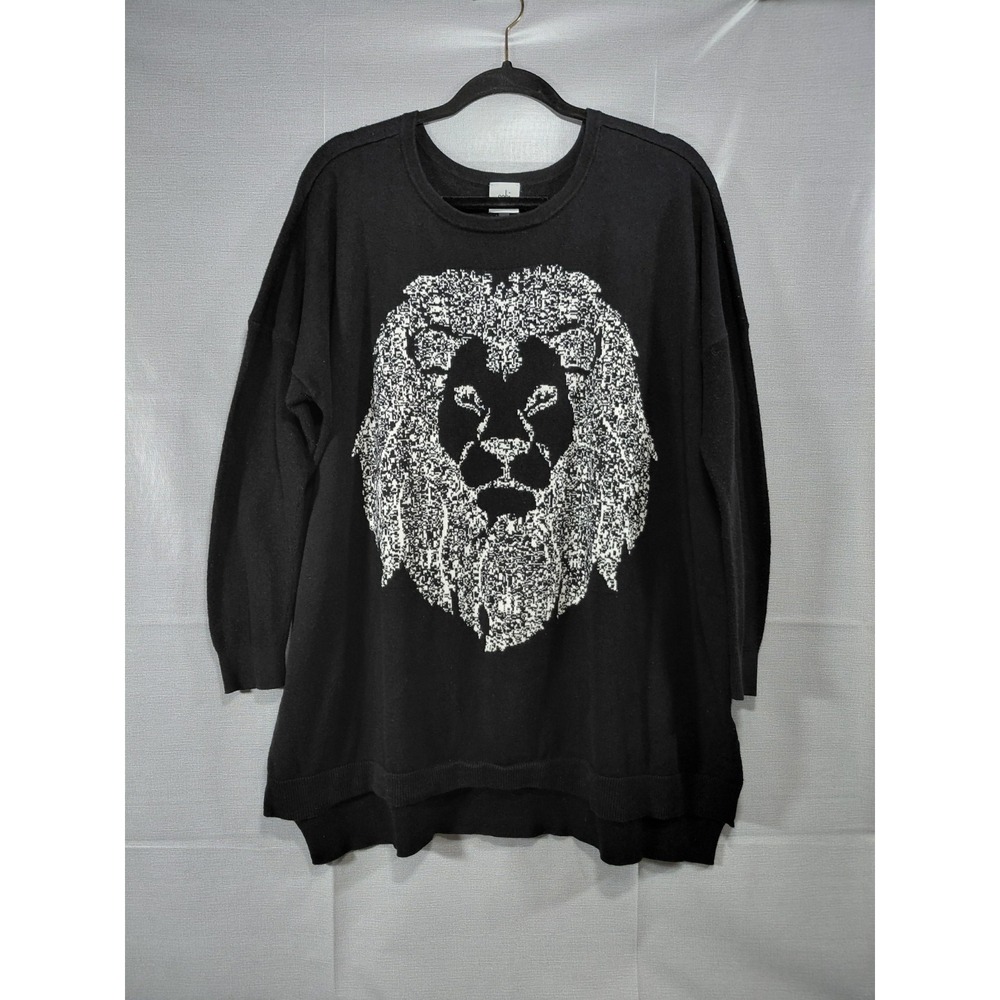 Cabi Leo Pullover Lion Face Tunic Sweater Women's LG Black & White Comfort